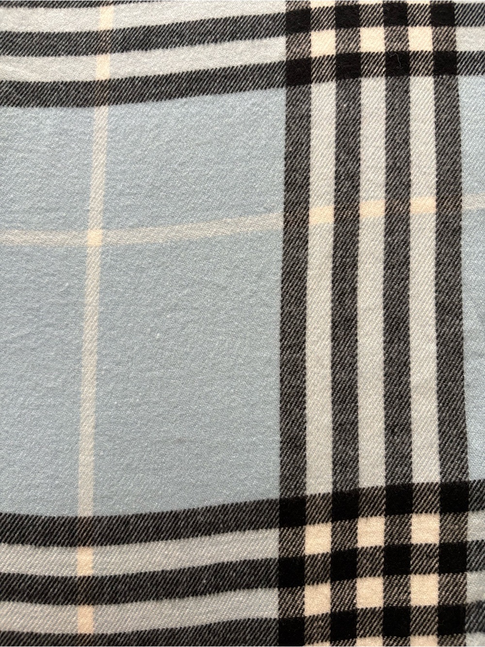 Light Blue Plaid Cashmere Scarf with Fringe - Picture 7 of 8
